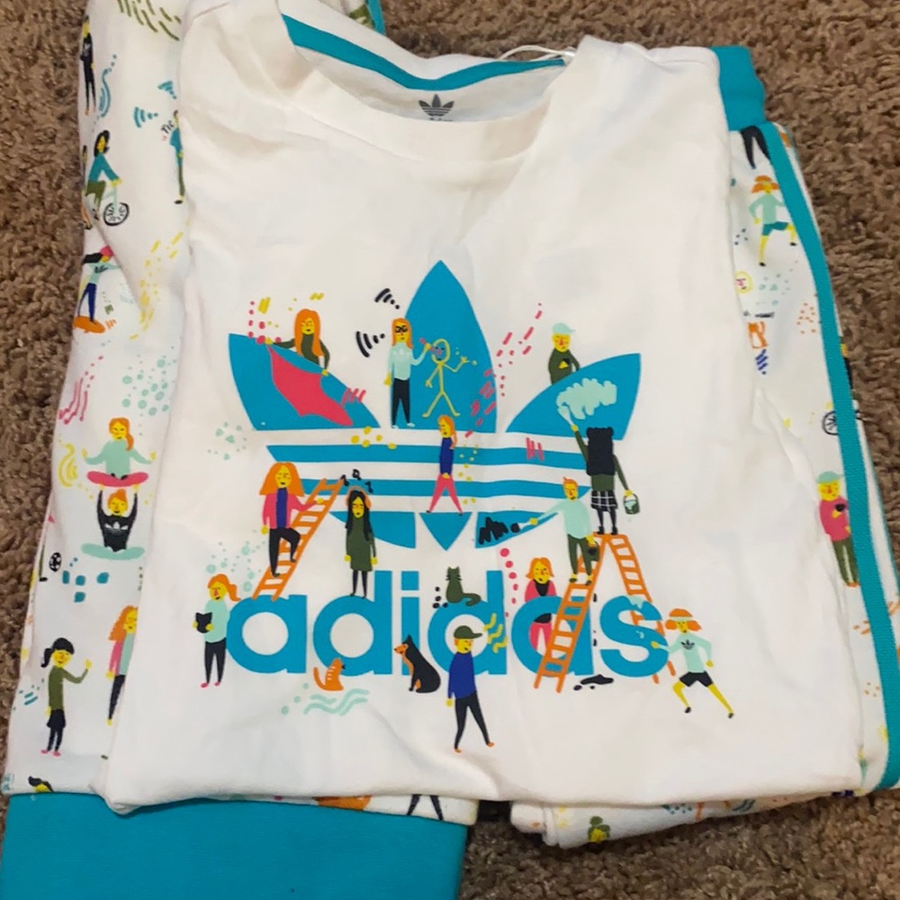 NWT Adidas sweat suit with matching Tee shirt